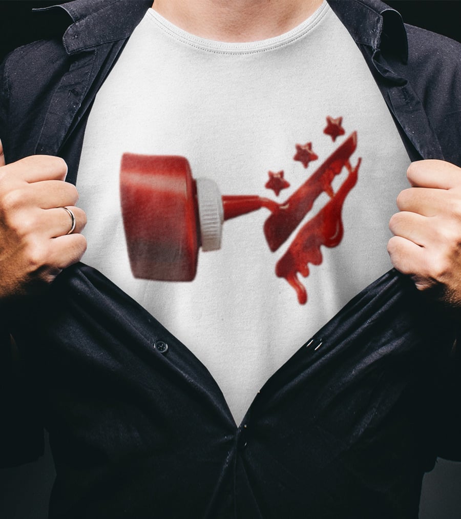 Red Squeeze Bottle Pouring Ketchup With Stars T-Shirt