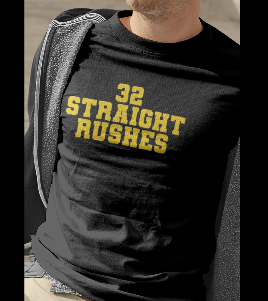32 Straight Rushes Football Marathon Yellow Athletic Varsity T-Shirt