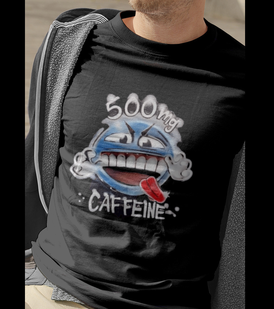 500mg Caffeine Airbrushed Smiley Face Coffee Lover T-Shirt