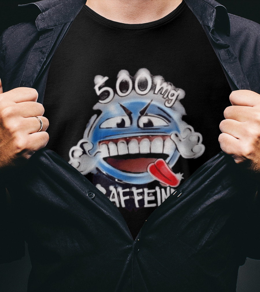 500mg Caffeine Airbrushed Smiley Face Coffee Lover T-Shirt