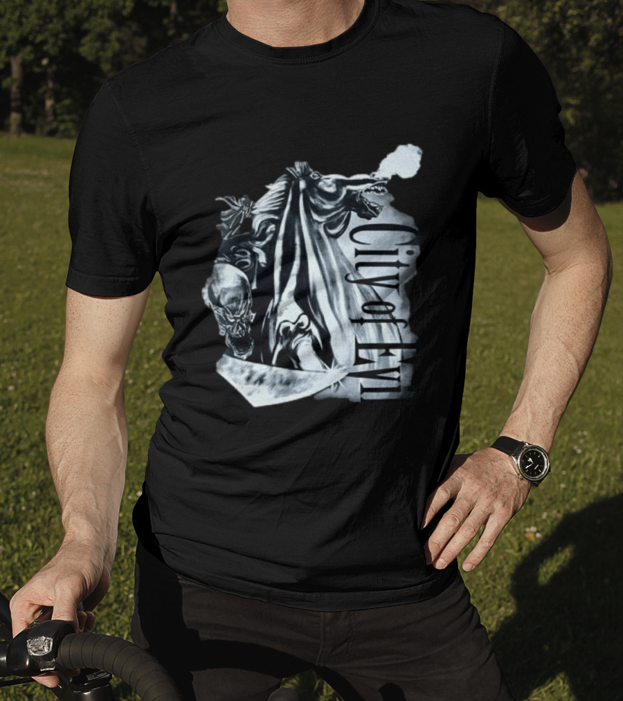 A7xworld Store City Of Evil Horseman Skull Garment Dye T-Shirt