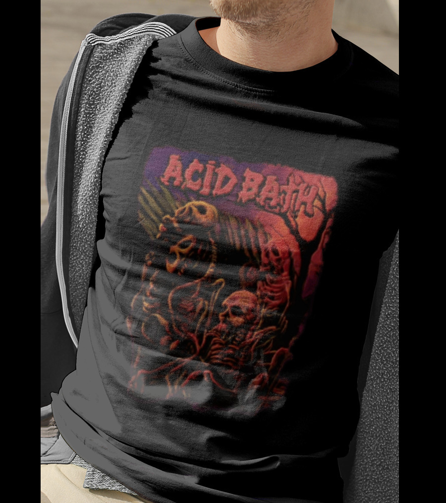 Acid Bath Skeletons And Skulls Allen Jaeger Halloween Horror T-Shirt