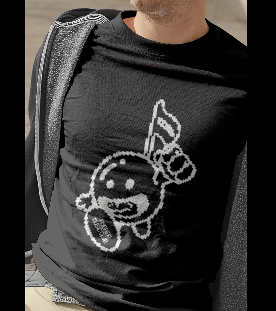 Andrew Miami Store Amc Black Pixel Art Character Holding Flag T-Shirt