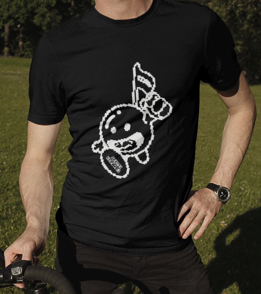 Andrew Miami Store Amc Black Pixel Art Character Holding Flag T-Shirt