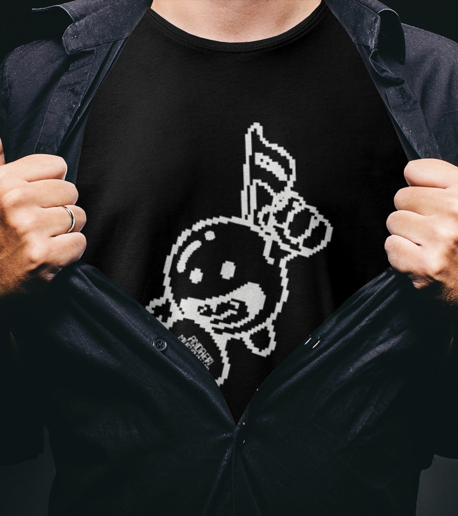 Andrew Miami Store Amc Black Pixel Art Character Holding Flag T-Shirt