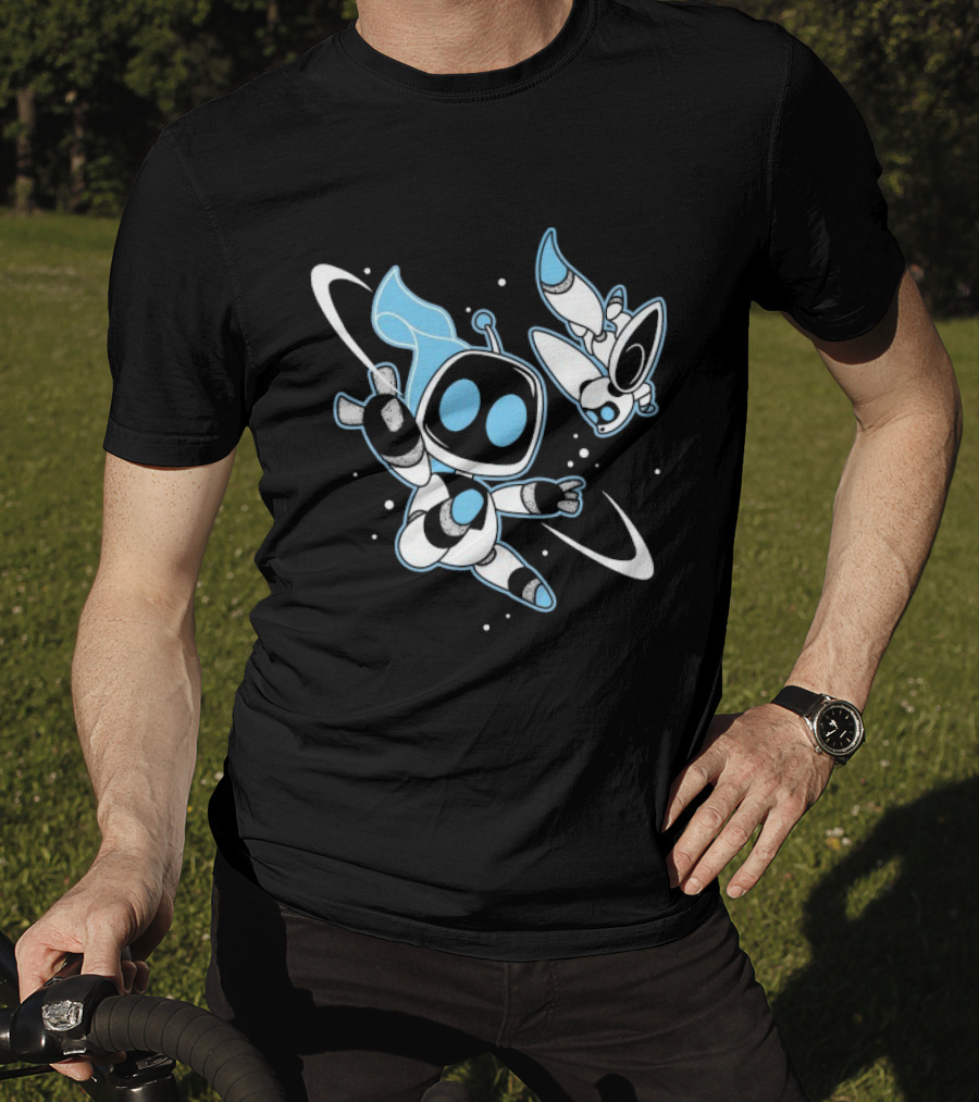 Astro Bot Bots In Space Adventure With Robots Floating In Space T-Shirt