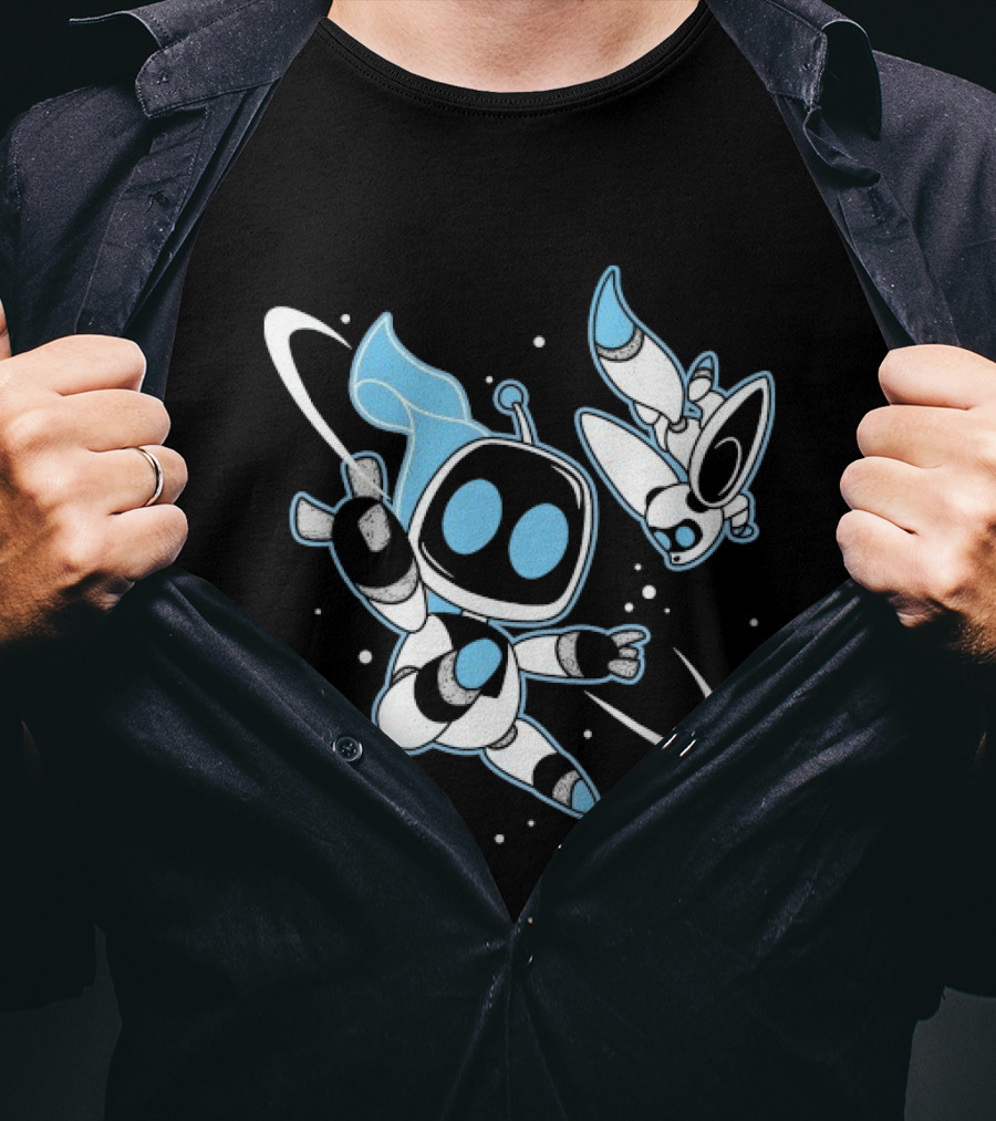 Astro Bot Bots In Space Adventure With Robots Floating In Space T-Shirt