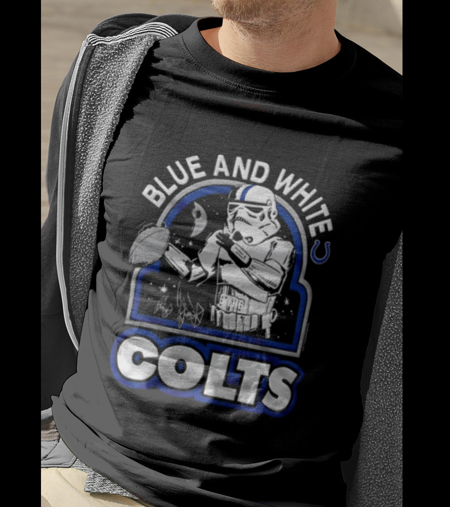 Blue And White Colts Stormtrooper Throwing Football Space T-Shirt