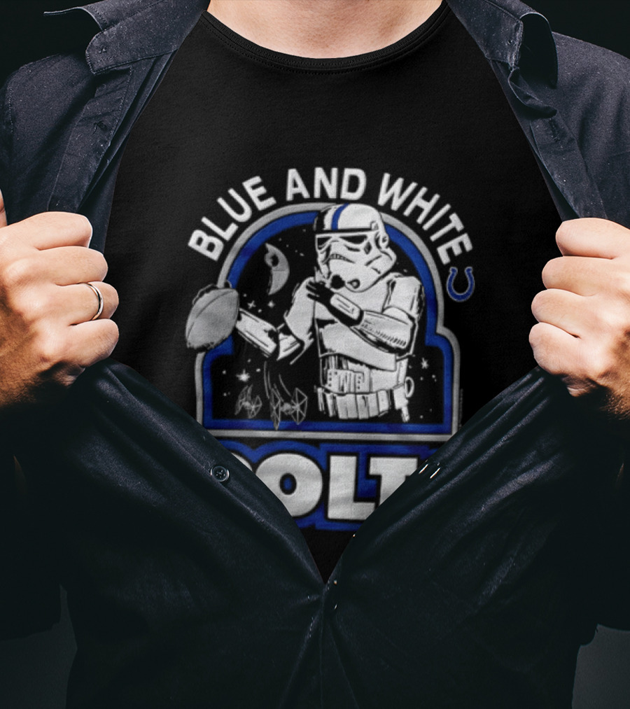 Blue And White Colts Stormtrooper Throwing Football Space T-Shirt