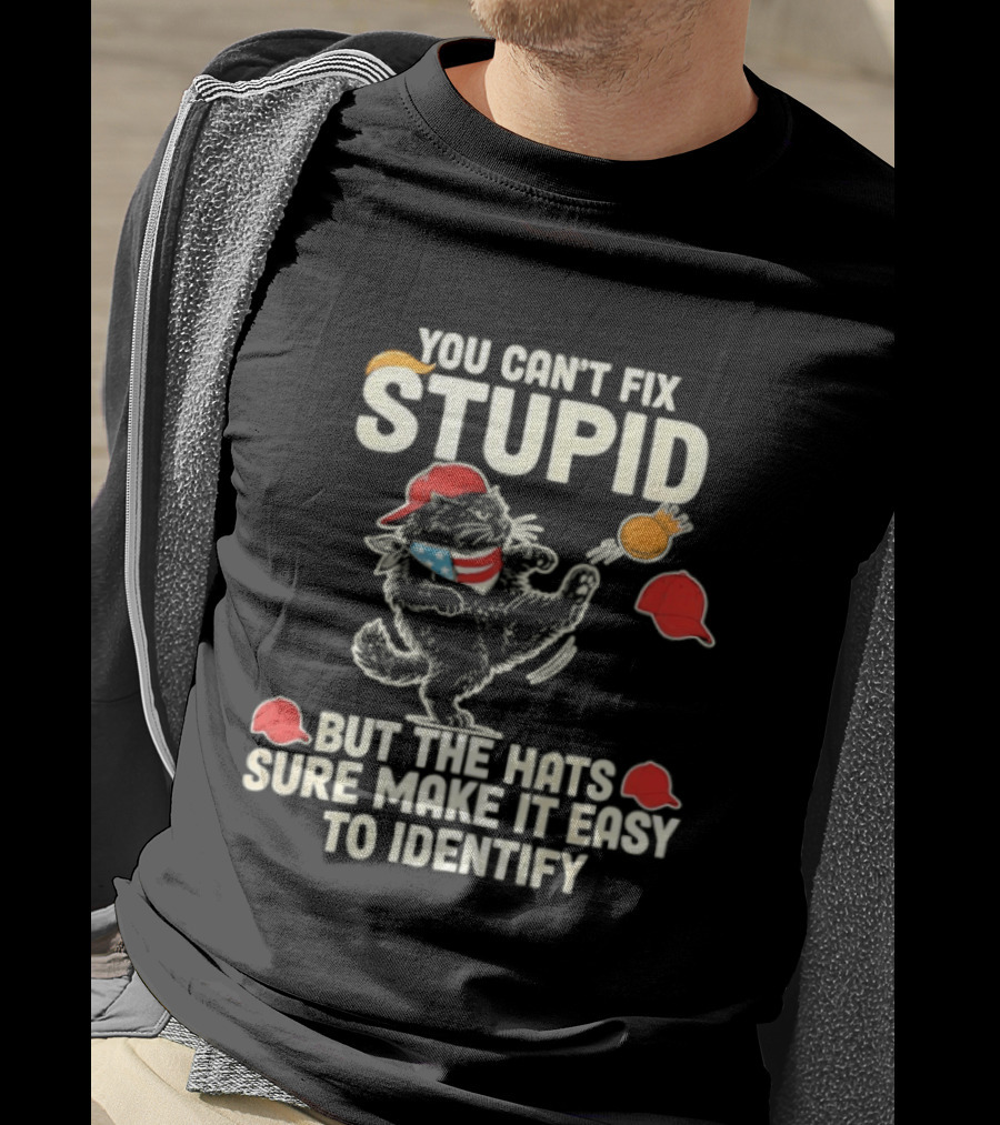 Cat You Can't Fix Stupid But The Hats Sure Make It Easy To Identify T-Shirt