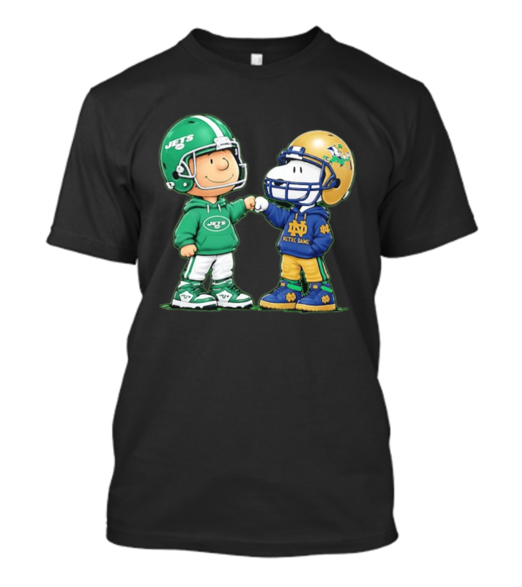 Charlie Brown Jets Snoopy Notre Dame Fist Bump T-Shirt