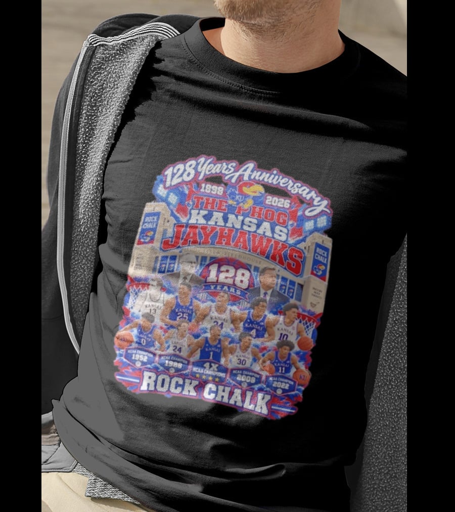 Kansas Jayhawks 128 Years Anniversary 1898 2026 The Phog NCAA Champions Rock Chalk T-Shirt