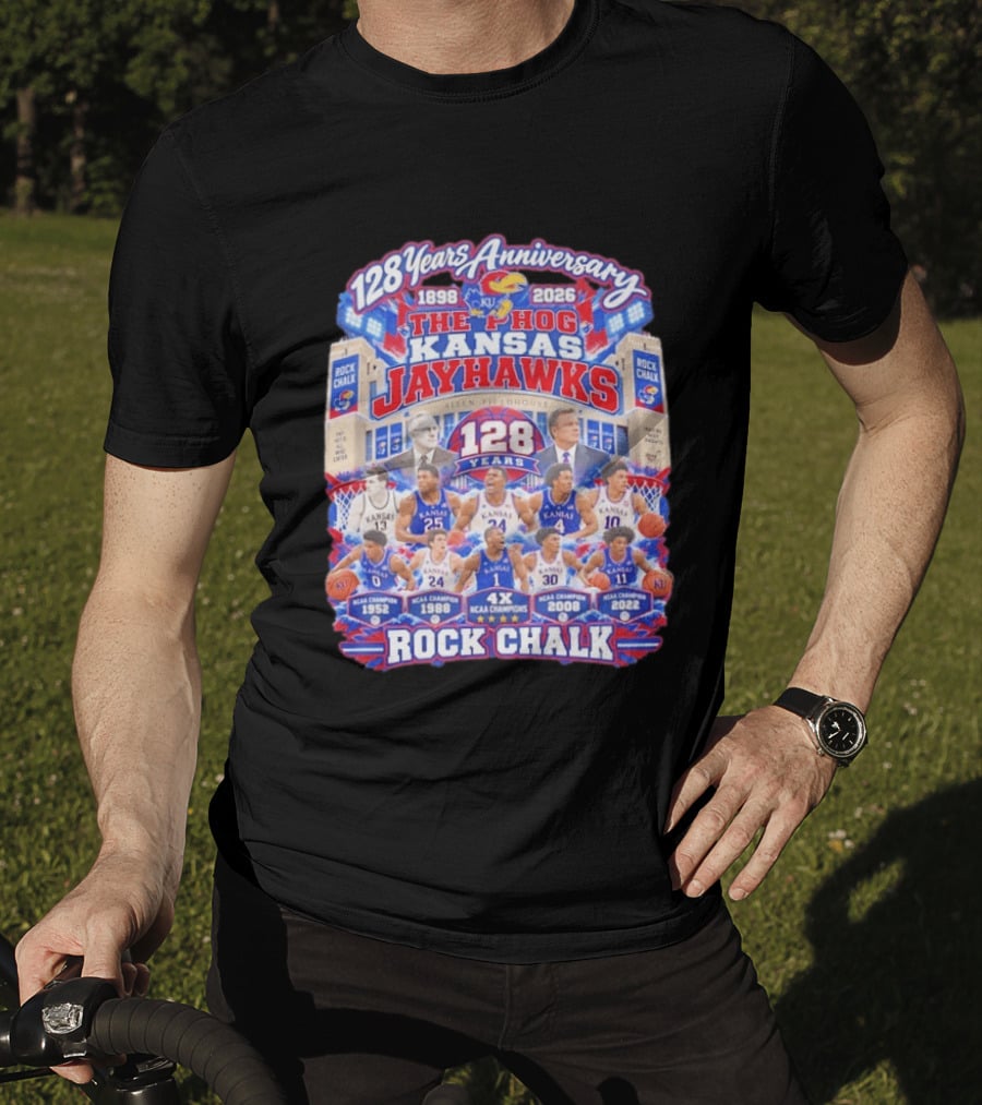 Kansas Jayhawks 128 Years Anniversary 1898 2026 The Phog NCAA Champions Rock Chalk T-Shirt