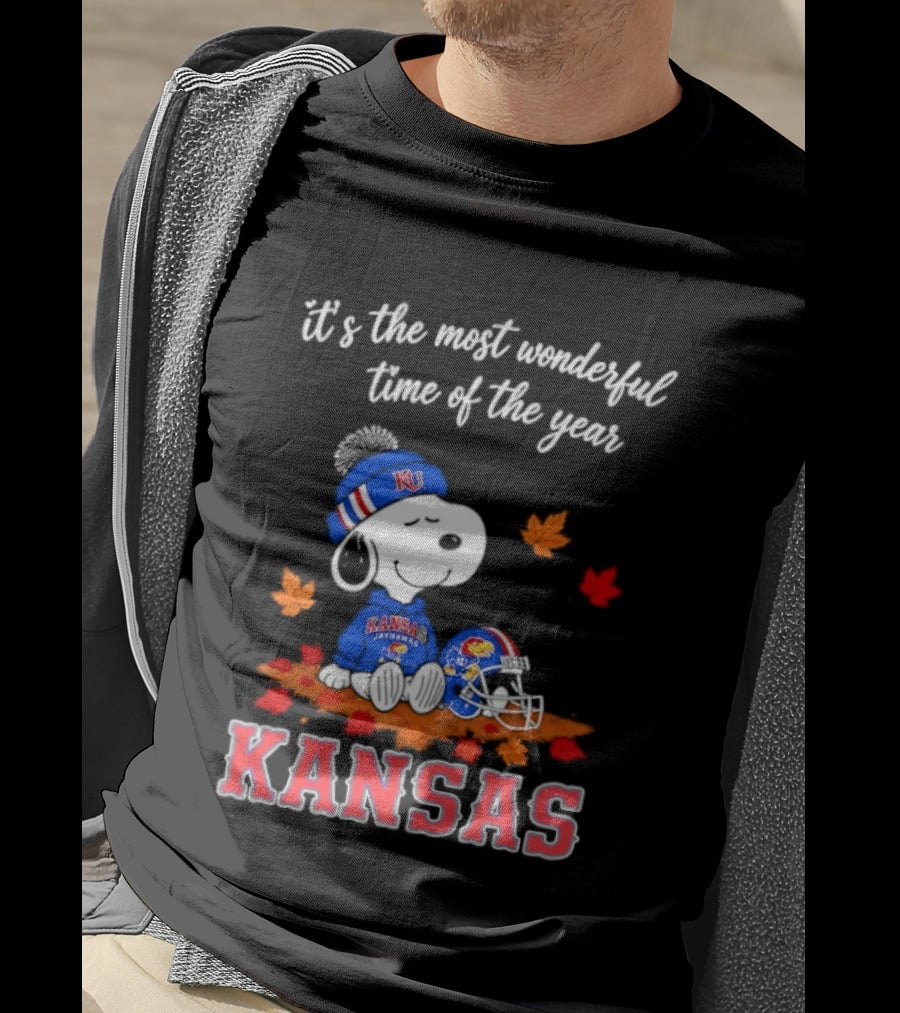 Kansas Jayhawks Snoopy It's The Most Wonderful Time Of The Year T-Shirt