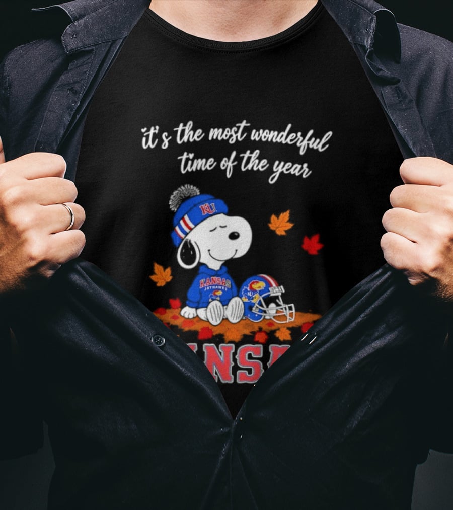 Kansas Jayhawks Snoopy It's The Most Wonderful Time Of The Year T-Shirt
