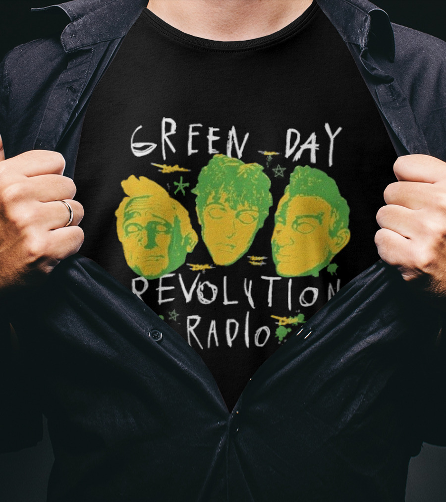 Green Day Revolution Radio Scribble Mask Faces T-Shirt