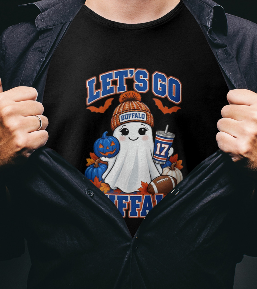 Let's Go Buffalo Halloween Ghost Football Festive Pumpkins 2026 T-Shirt