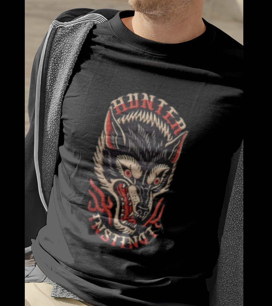 Hunter Instinct Wolf Head Flames T-Shirt