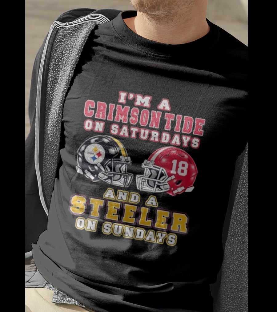 I'm A Crimson Tide On Saturdays And A Steeler On Sundays Football Helmets 18 T-Shirt