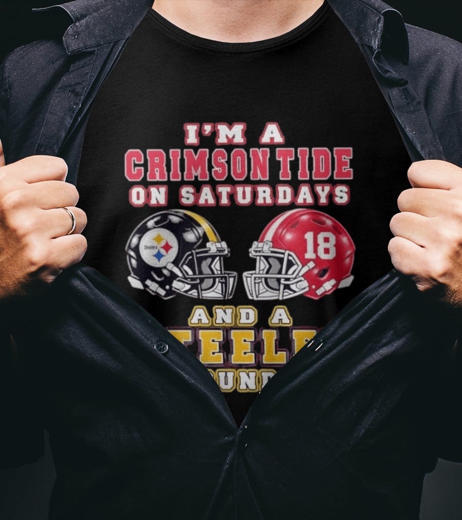I'm A Crimson Tide On Saturdays And A Steeler On Sundays Football Helmets 18 T-Shirt