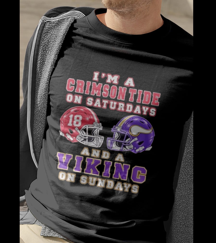 I'm A Crimson Tide On Saturdays And A Viking On Sundays Football Helmets T-Shirt