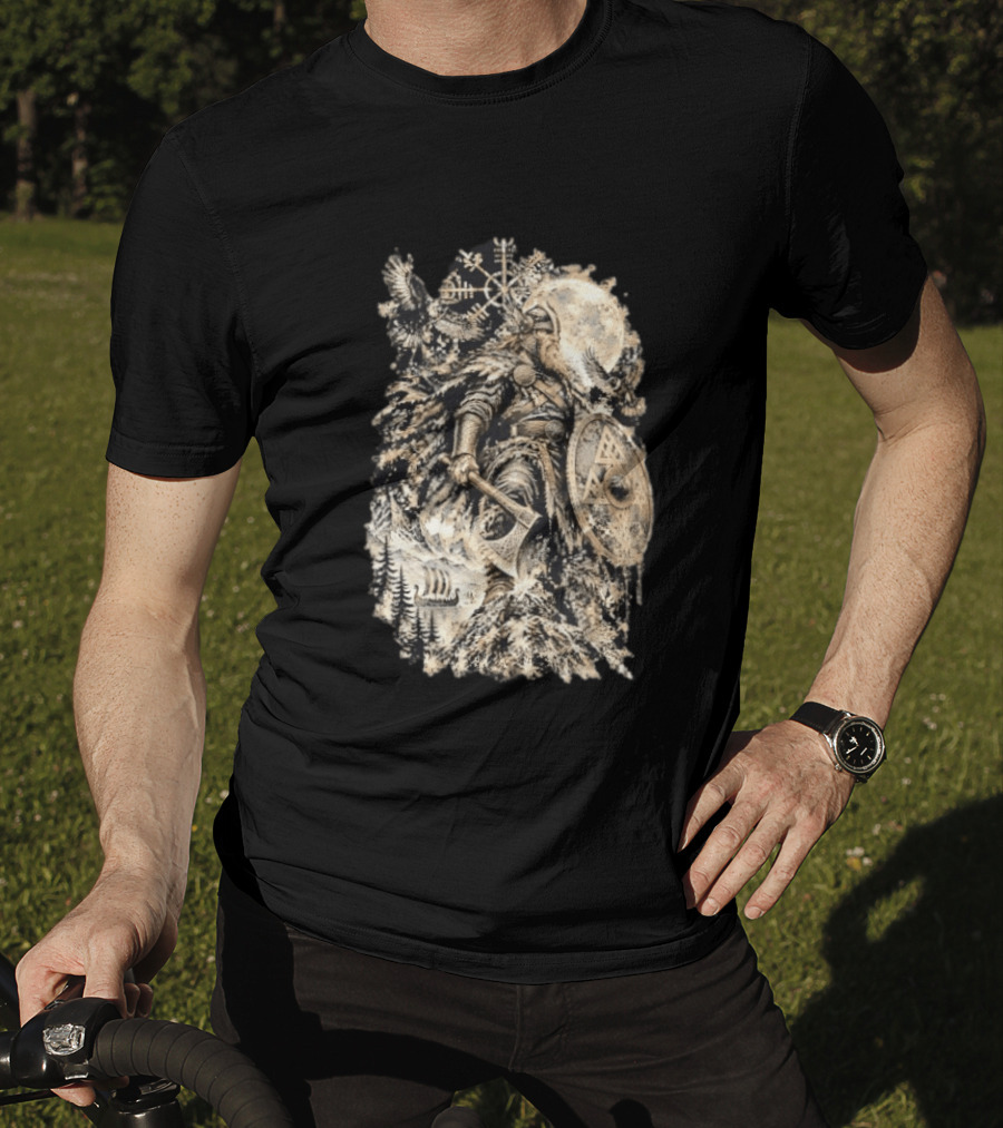 Norse God Viking Warrior Axe Valknut Symbol Raven Longship T-Shirt