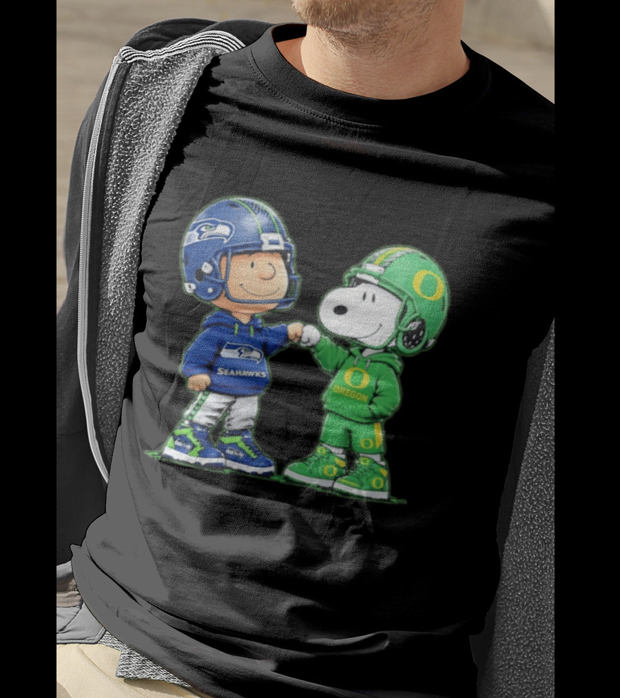 Peanuts Characters Seattle Seahawks Oregon Ducks Fist Bump Friendship Gear T-Shirt