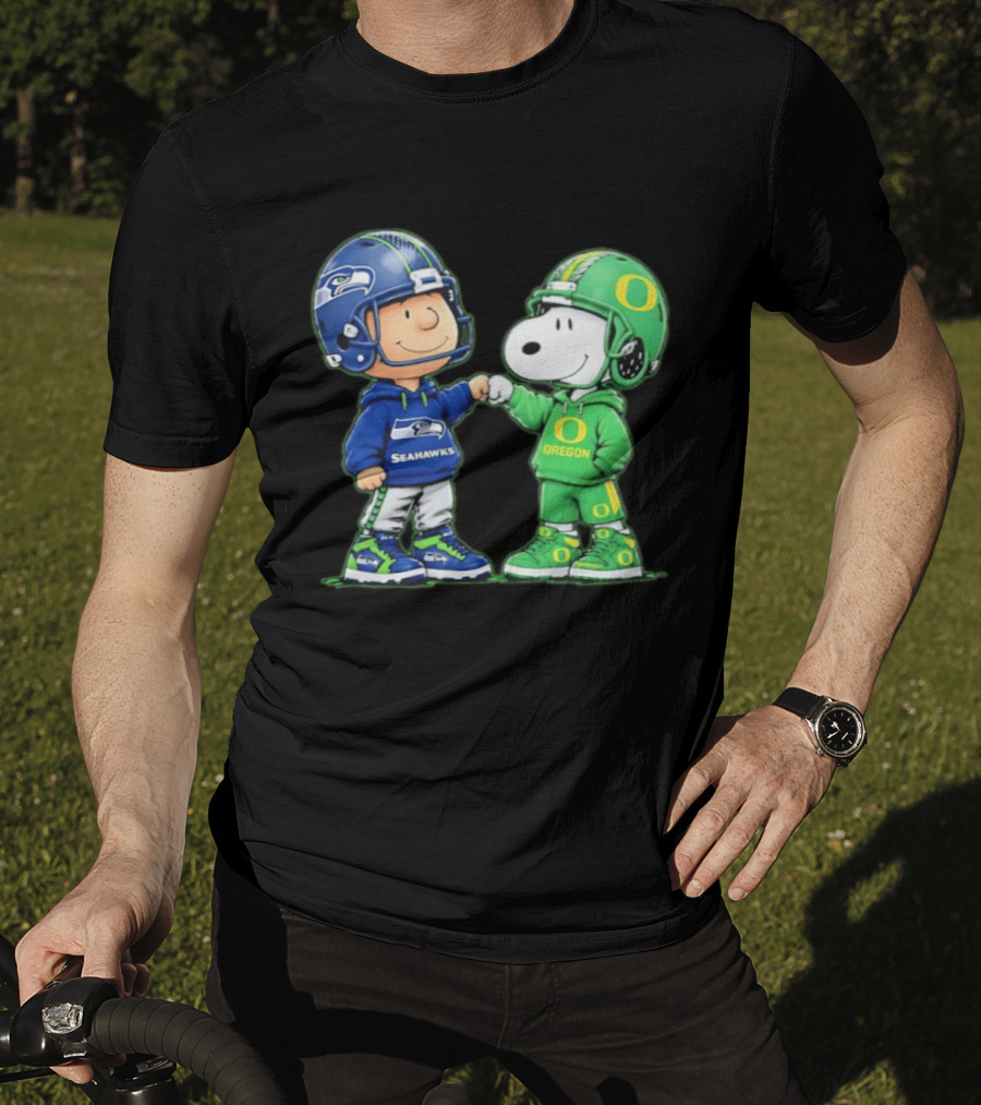 Peanuts Characters Seattle Seahawks Oregon Ducks Fist Bump Friendship Gear T-Shirt