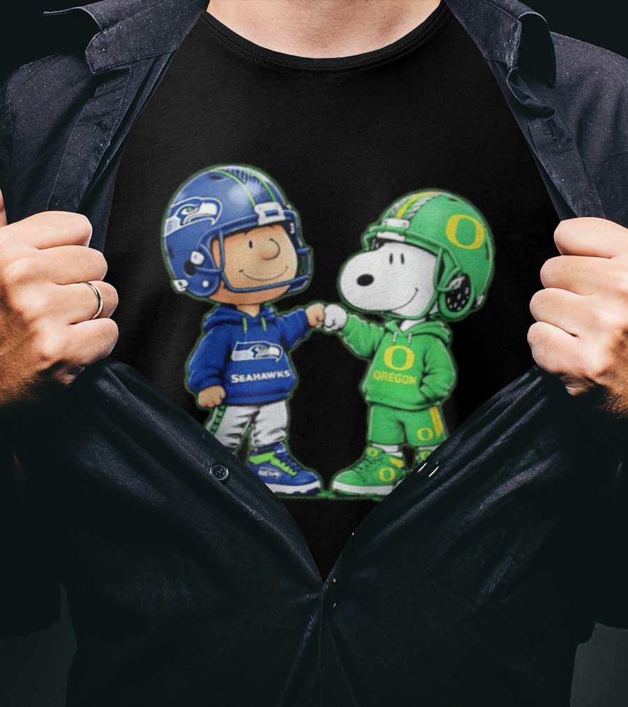Peanuts Characters Seattle Seahawks Oregon Ducks Fist Bump Friendship Gear T-Shirt