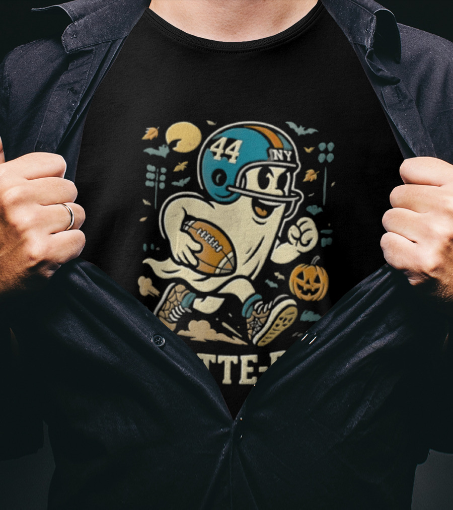 SKATTE BOO Football Helmet 44 Halloween Ghost Pumpkin T-Shirt