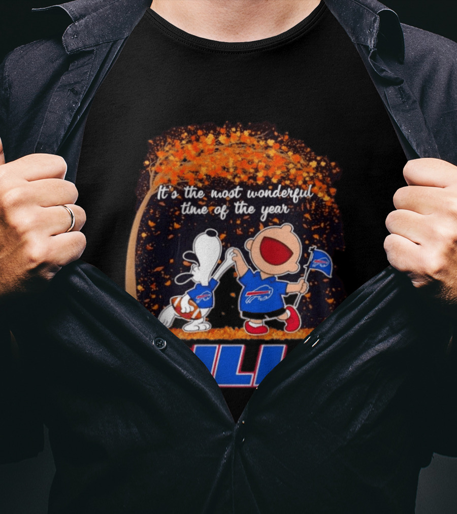Buffalo Bills Snoopy Charlie Brown Dancing It's The Most Wonderful Time Of The Year T-Shirt