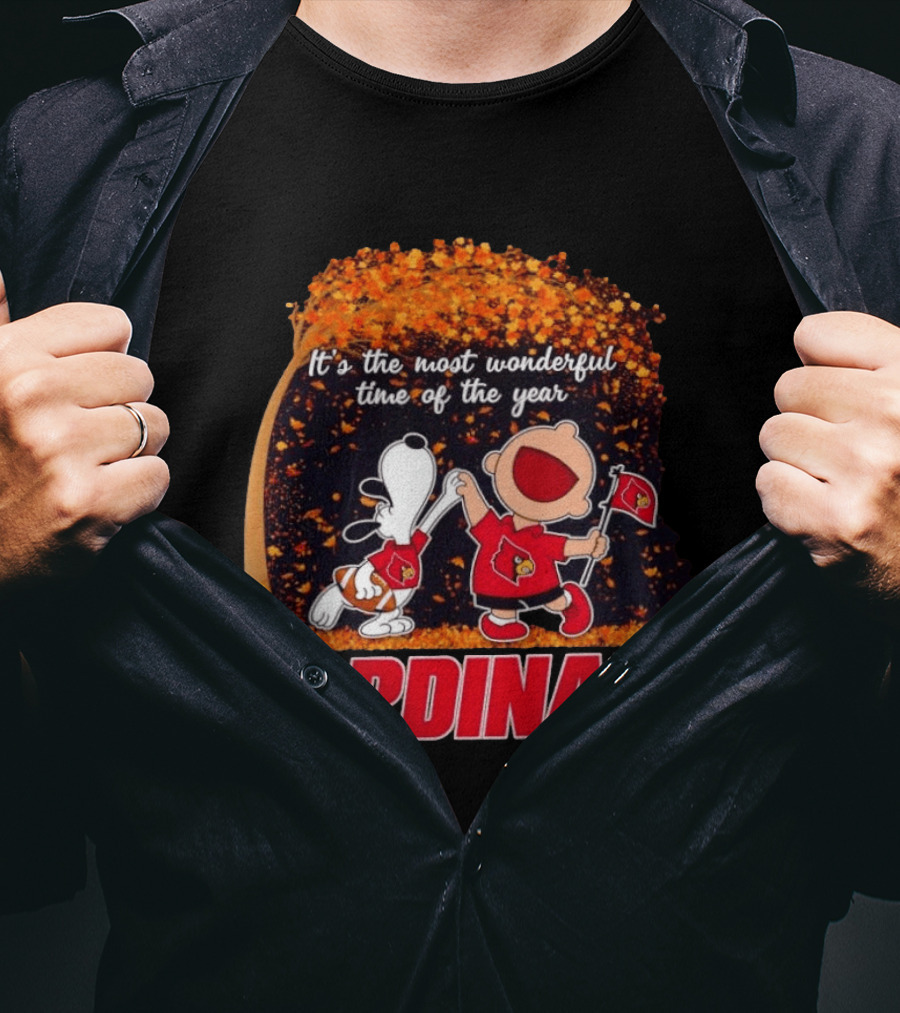 Snoopy Charlie Brown Dancing Louisville Cardinals Most Wonderful Time T-Shirt