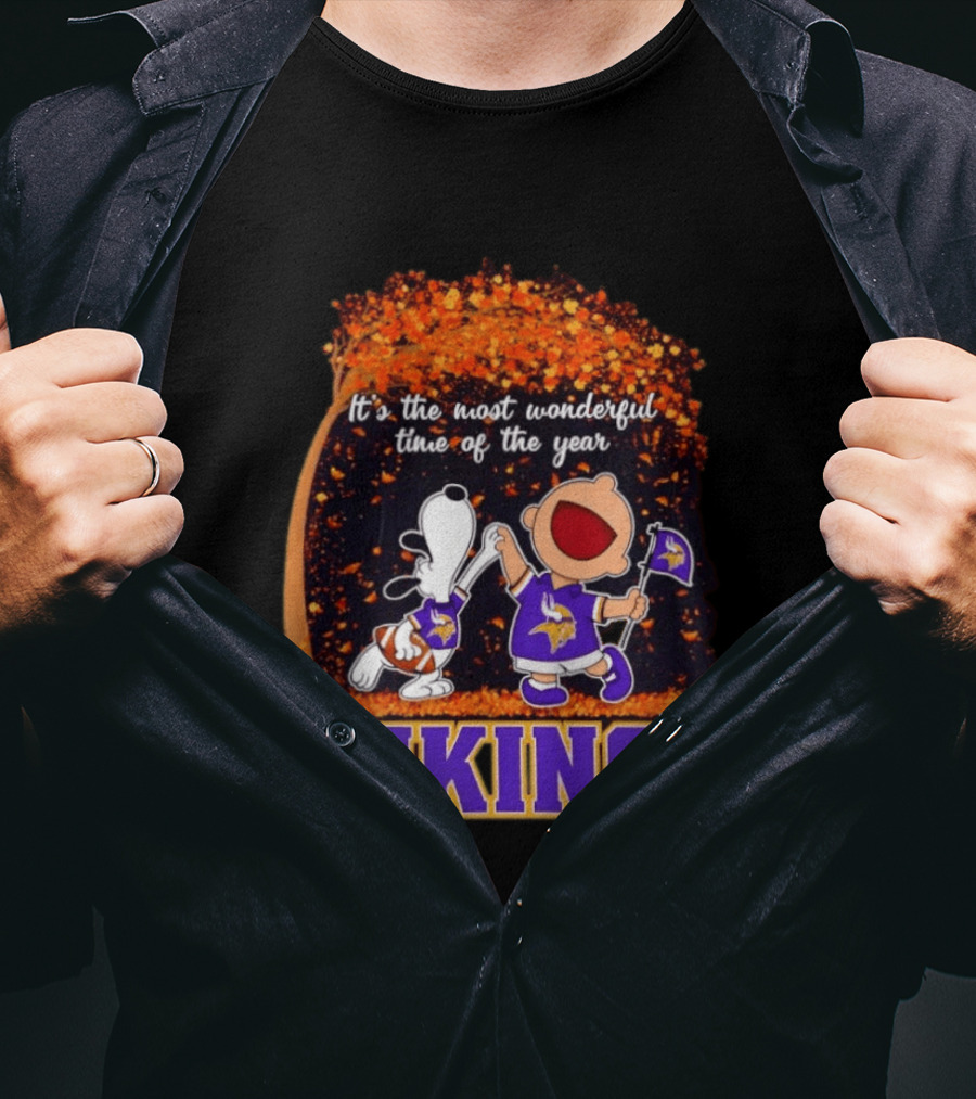 Snoopy Charlie Brown Dancing Minnesota Vikings It's The Most Wonderful Time Of The Year T-Shirt