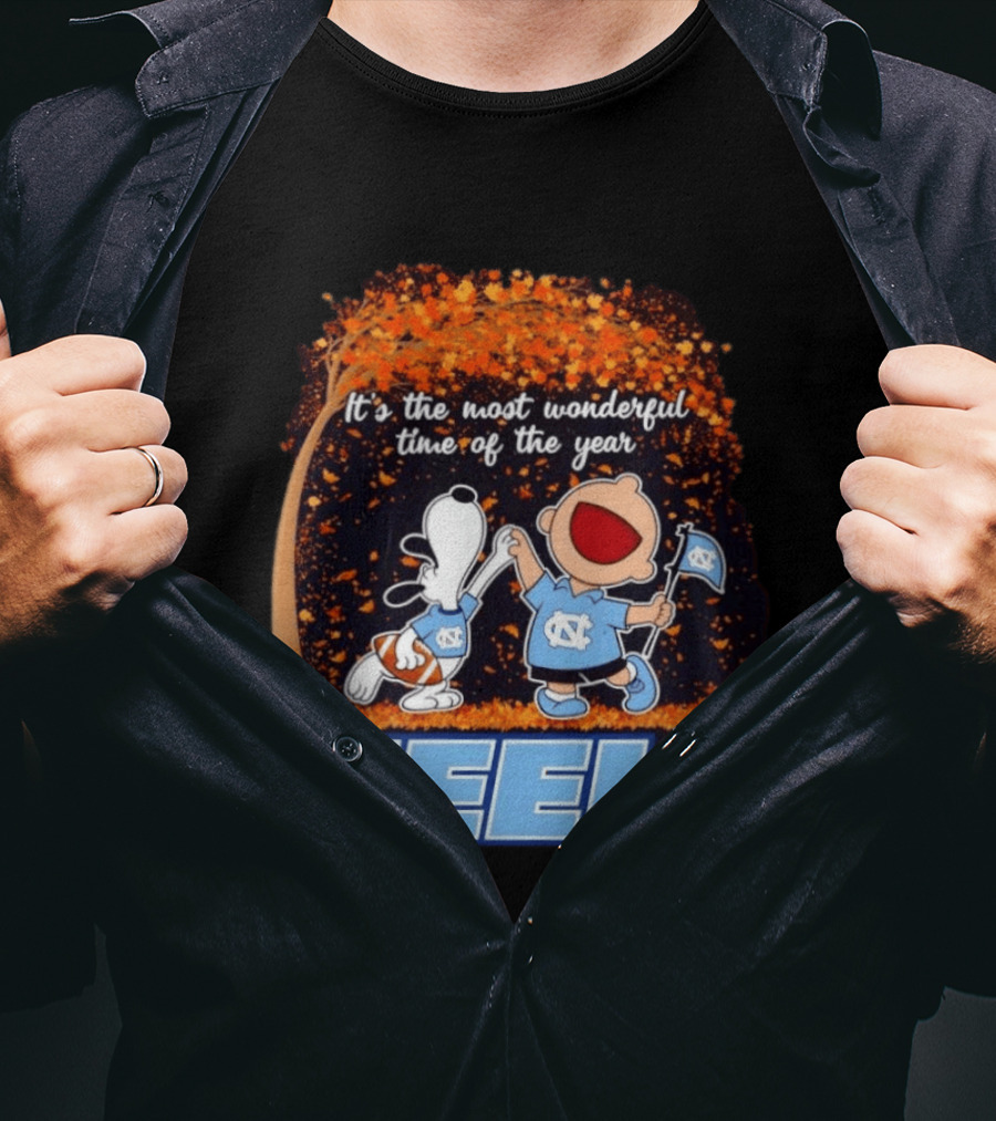It's The Most Wonderful Time Snoopy Charlie Brown Dancing North Carolina Tar Heels T-Shirt