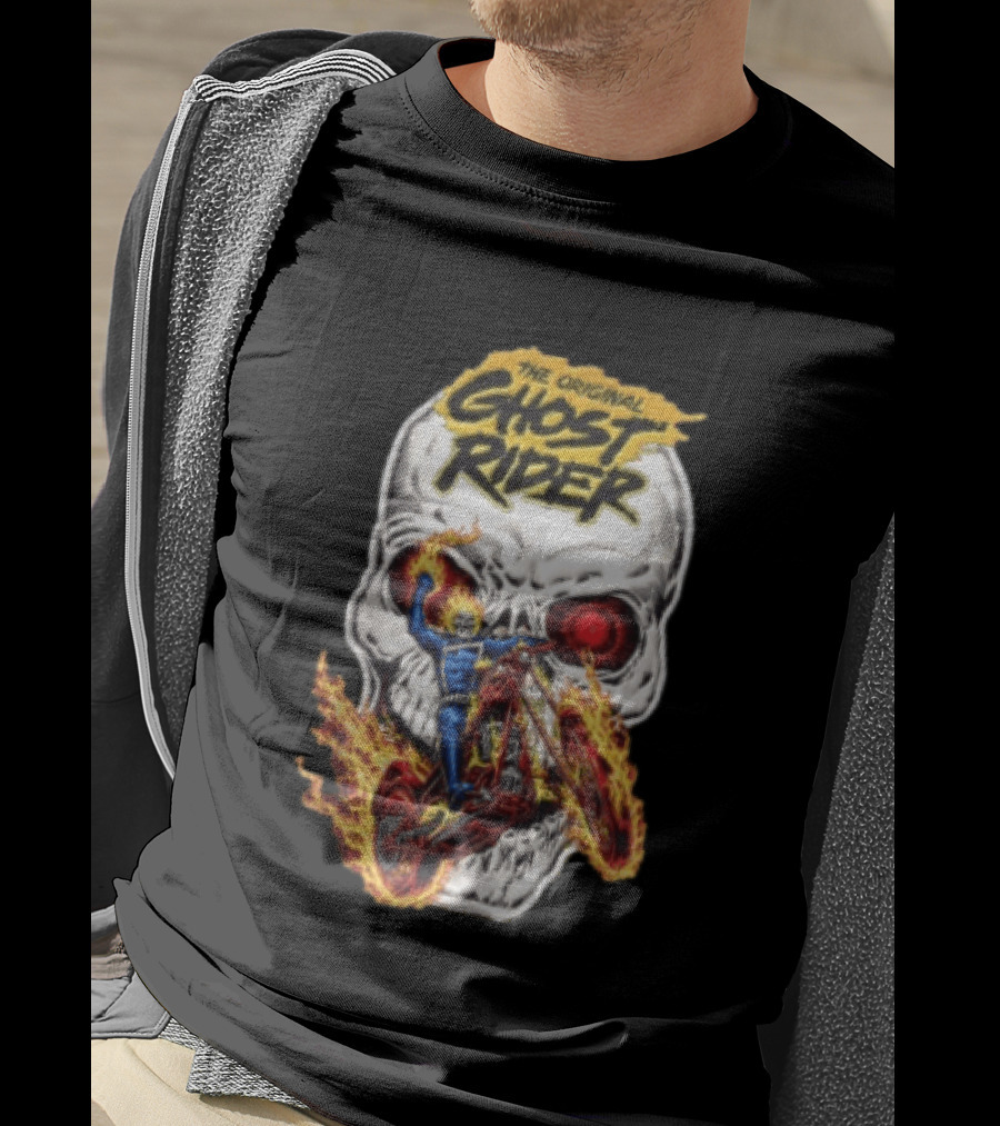 The Original Ghost Rider Flaming Skull Motorcycle Rider T-Shirt