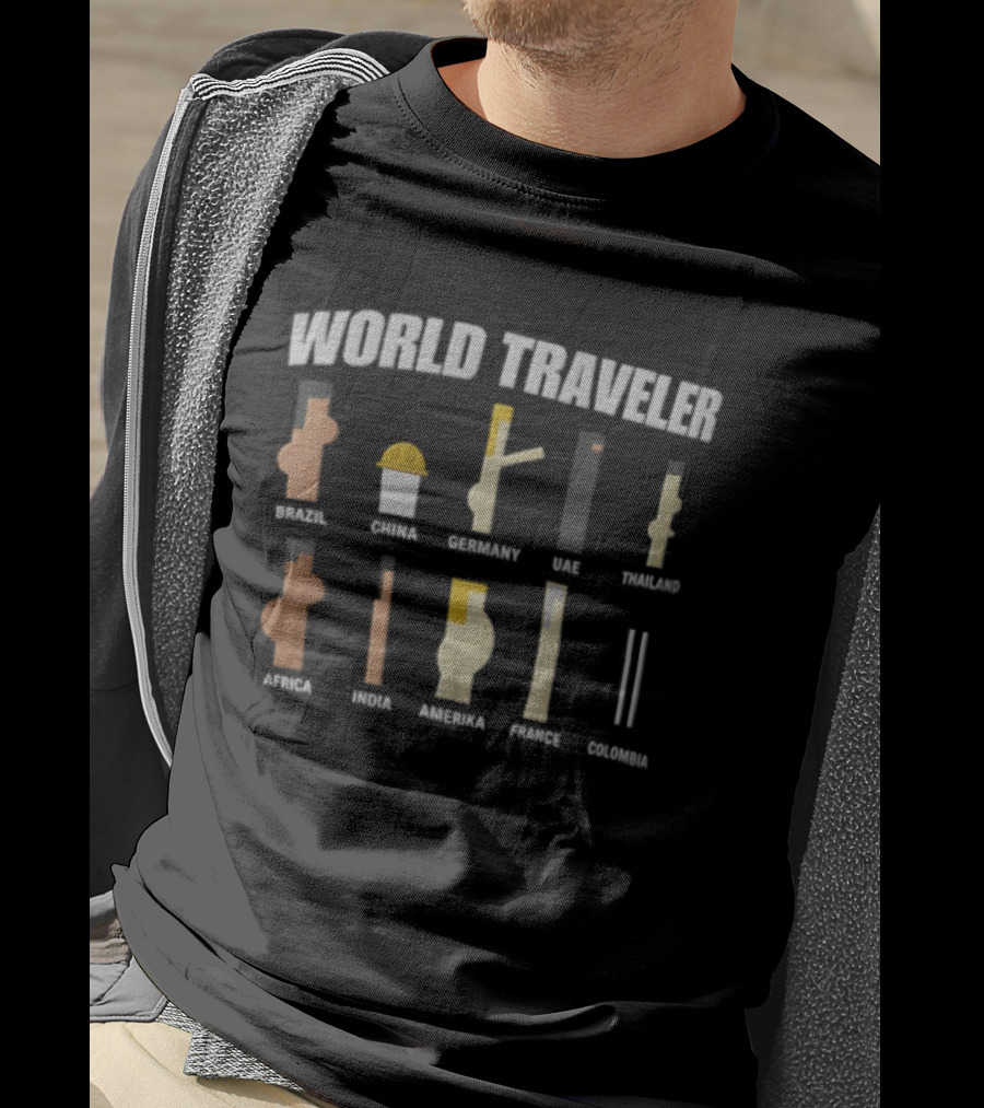 World Traveler Israel China Germany USA Holland Africa India France Japan Colombia T-Shirt