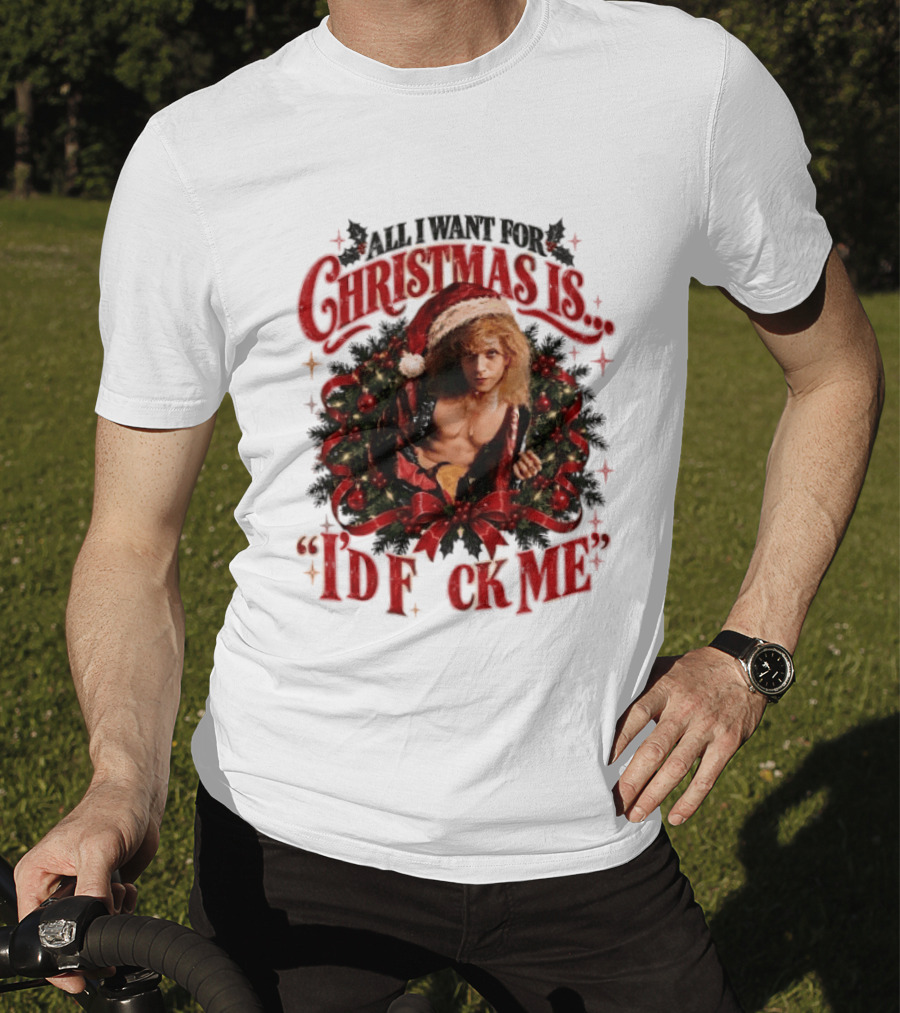 All I Want For Christmas Is I'd Fck Me Santa Hat Wreath Bow T-Shirt