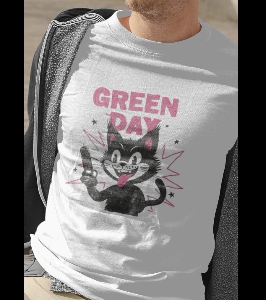 Green Day American Dream Dynamite Cat With Cartoon Dynamite T-Shirt