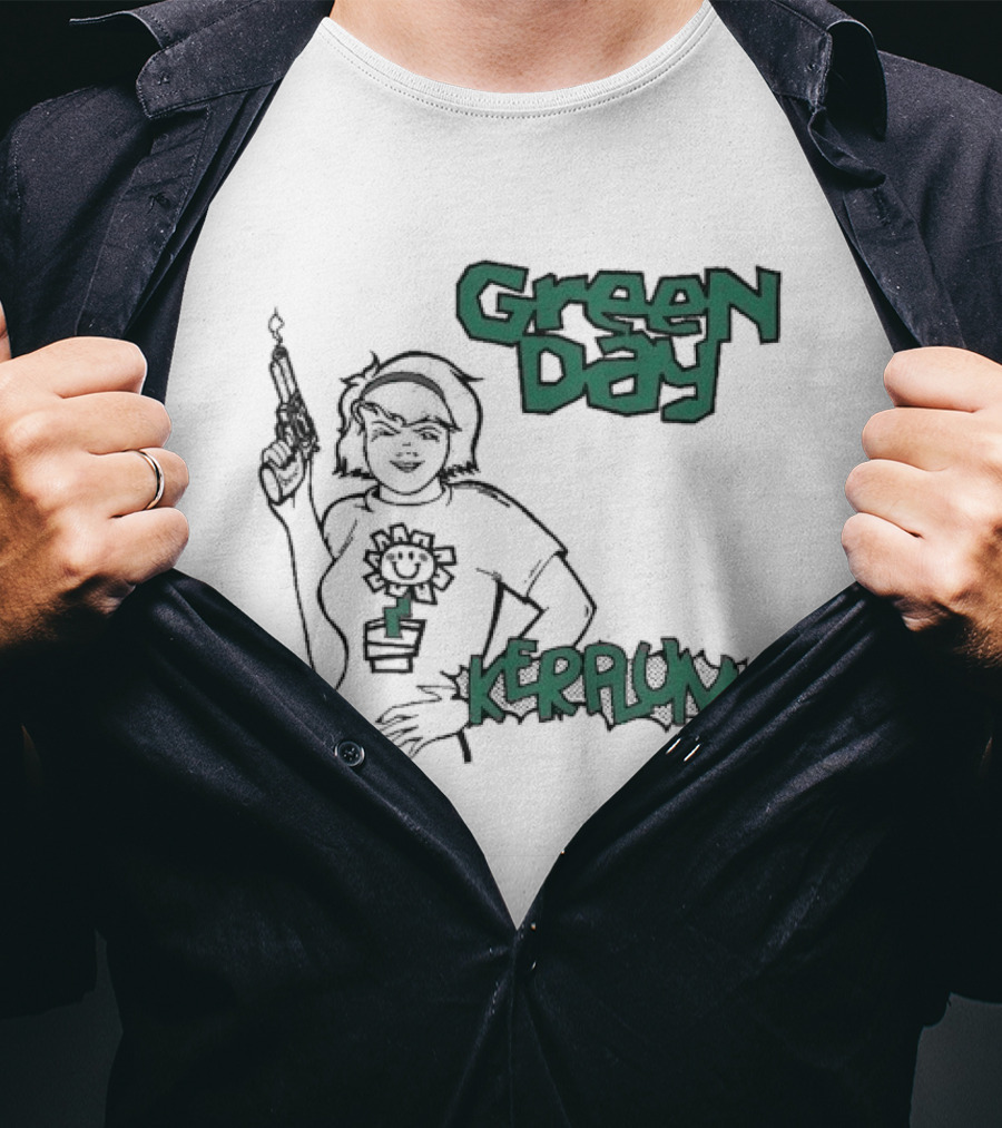 Green Day Kerplunk Vintage Character Holding Flower Pot T-Shirt