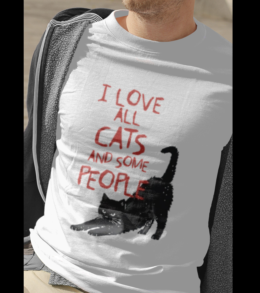 I Love All Cats And Some People Funny Cat Lovers Stretching Black Cat T-Shirt