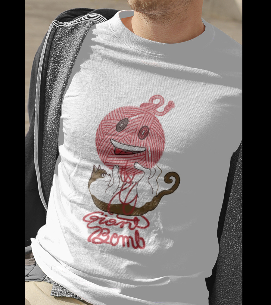 Giant Bomb Cat Monster Red Yarn Ball T-Shirt