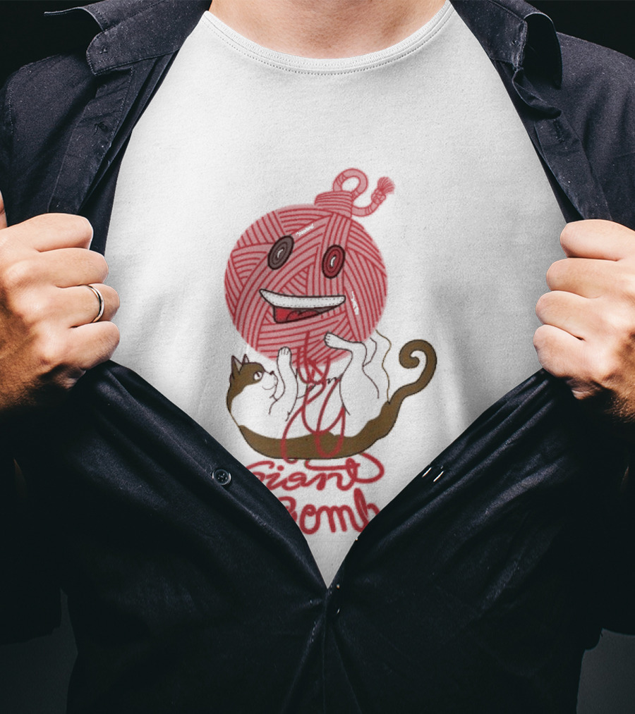 Giant Bomb Cat Monster Red Yarn Ball T-Shirt