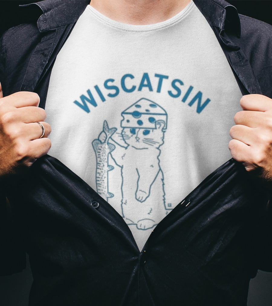 Wiscatsin Cat With Fish Illustration By Raygun T-Shirt