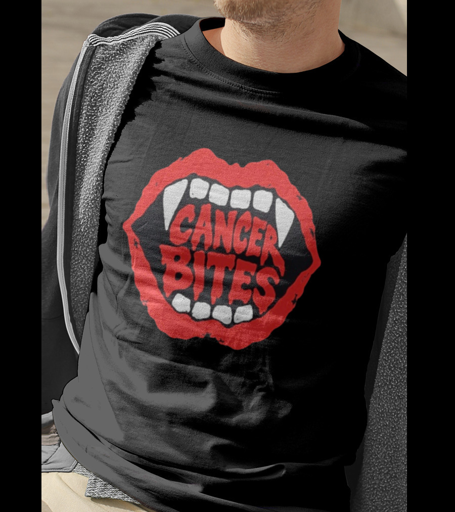 Cancer Bites Halloween Vampire Teeth 2026 T-Shirt