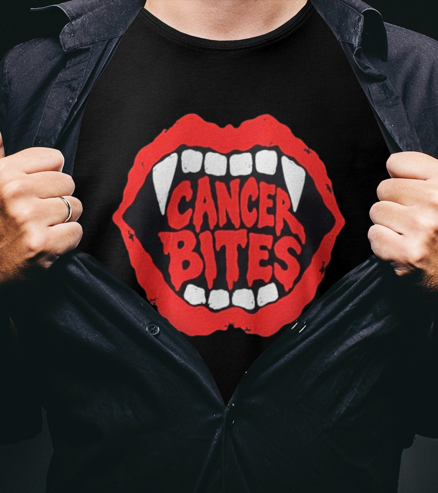 Cancer Bites Halloween Vampire Teeth 2026 T-Shirt
