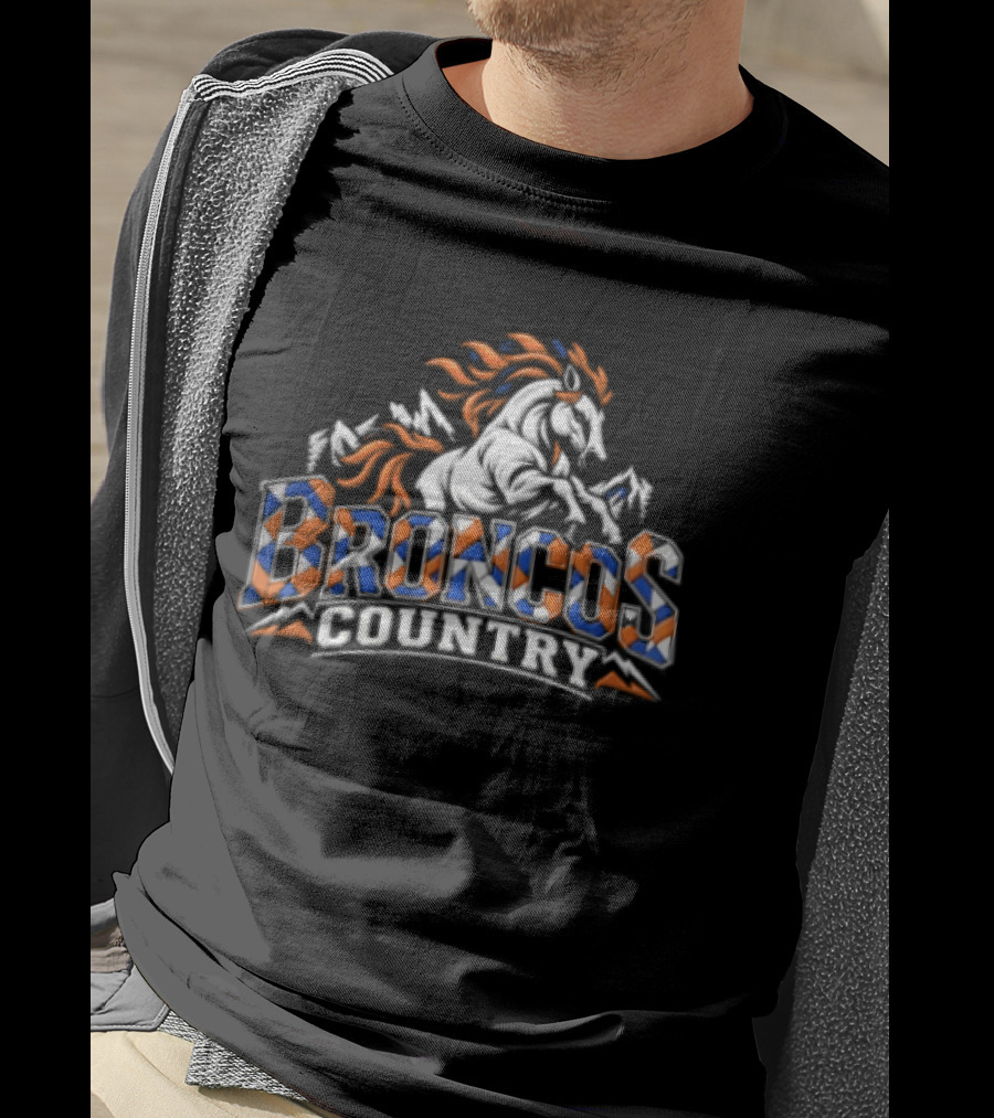 Broncos Country Rearing Horse Mountains Forest T-Shirt