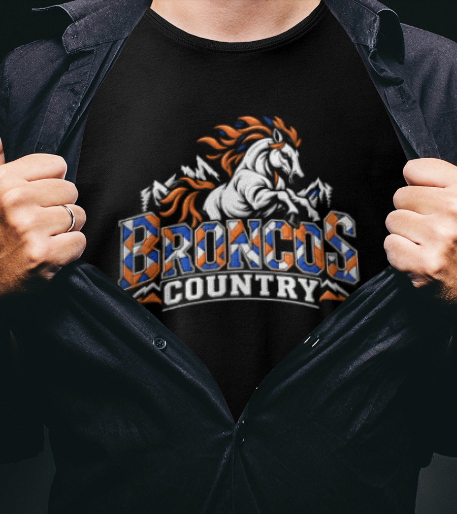 Broncos Country Rearing Horse Mountains Forest T-Shirt