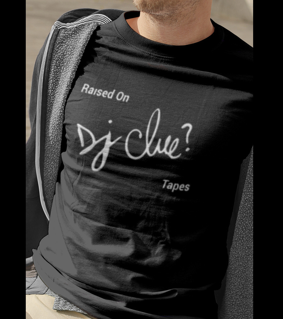 Raised On DJ Clue Tapes White Script Black T-Shirt