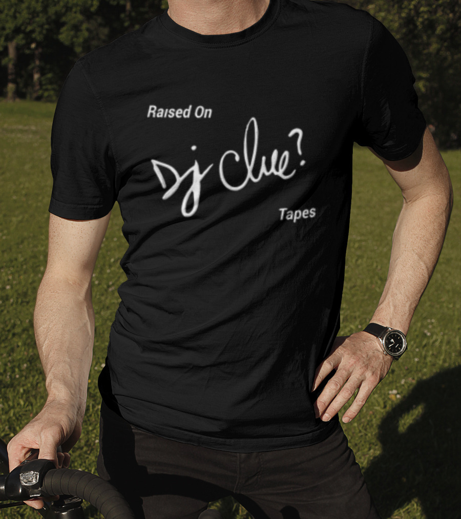 Raised On DJ Clue Tapes White Script Black T-Shirt