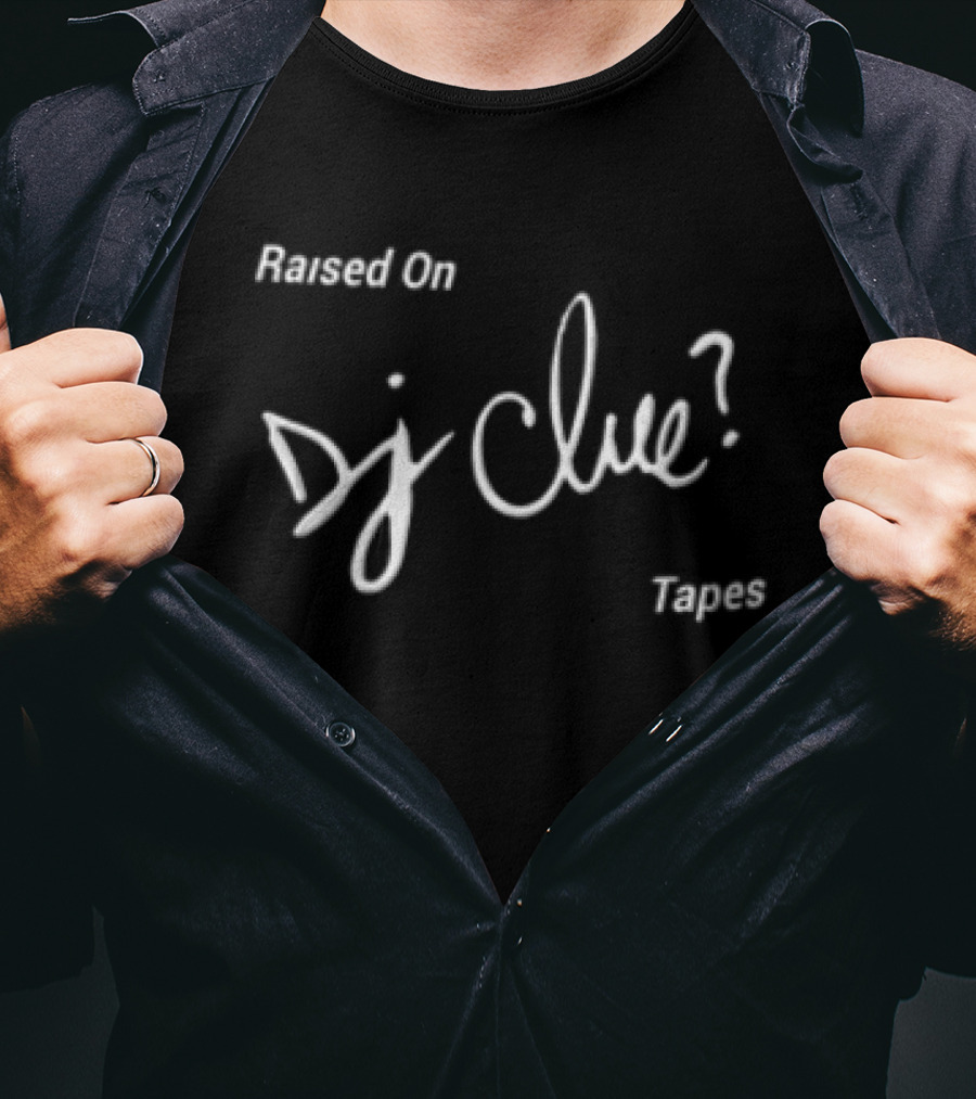 Raised On DJ Clue Tapes White Script Black T-Shirt